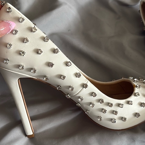 New White Diamond Studded Women's Heels - Picture 3 of 5